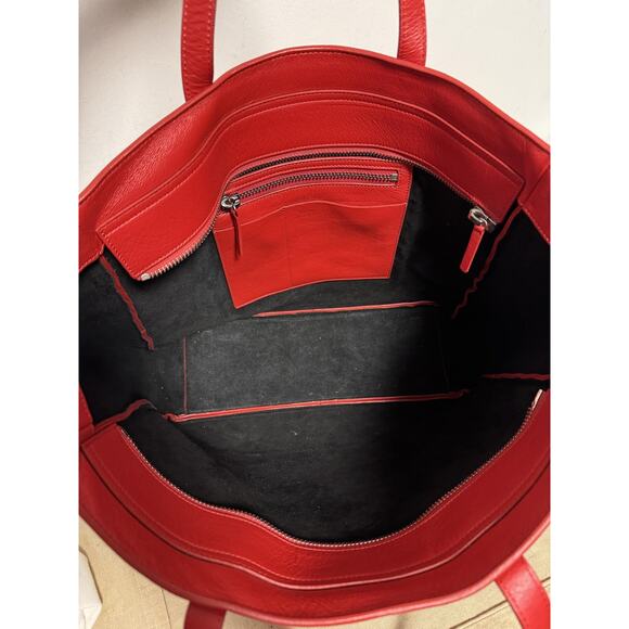 FACINE Tote Bag Womens Red Leather Suede Trim Zip Top Shoulder Made in Italy - Picture 9 of 13